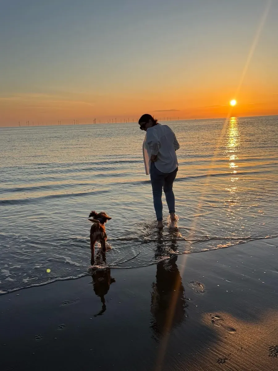 Luna enjoying a beach walk