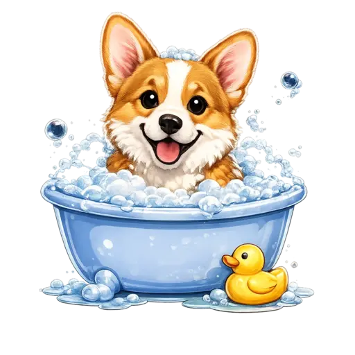 Illustration of a dog enjoying a bath