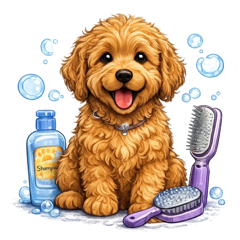 Illustration of a happy freshly groomed dog